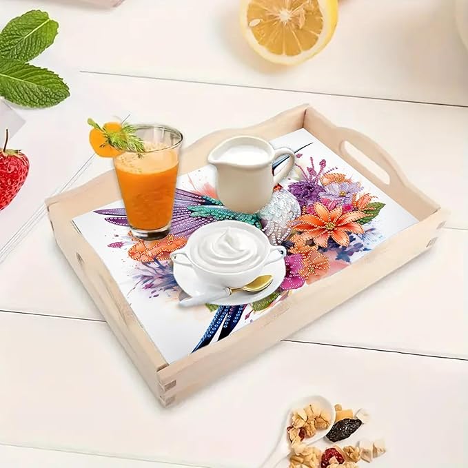 SHLUHA Diamond Art Kits for Adults Wooden Serving Trays with Handle Food Tray for Breakfast Home Decor Gift(TT018)