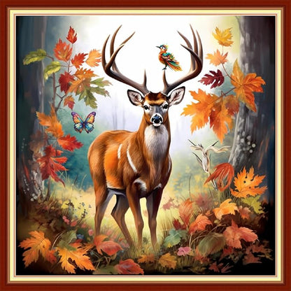 Funart Stamped Cross Stitch Kits for Beginners Full Range of Cross Stitching Preprinted Embroidery Kits for Adults, 11CT Embroidery Pattern Needlepoint Kits-Forest elk 18x18 inchs