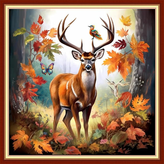 Funart Stamped Cross Stitch Kits for Beginners Full Range of Cross Stitching Preprinted Embroidery Kits for Adults, 11CT Embroidery Pattern Needlepoint Kits-Forest elk 18x18 inchs