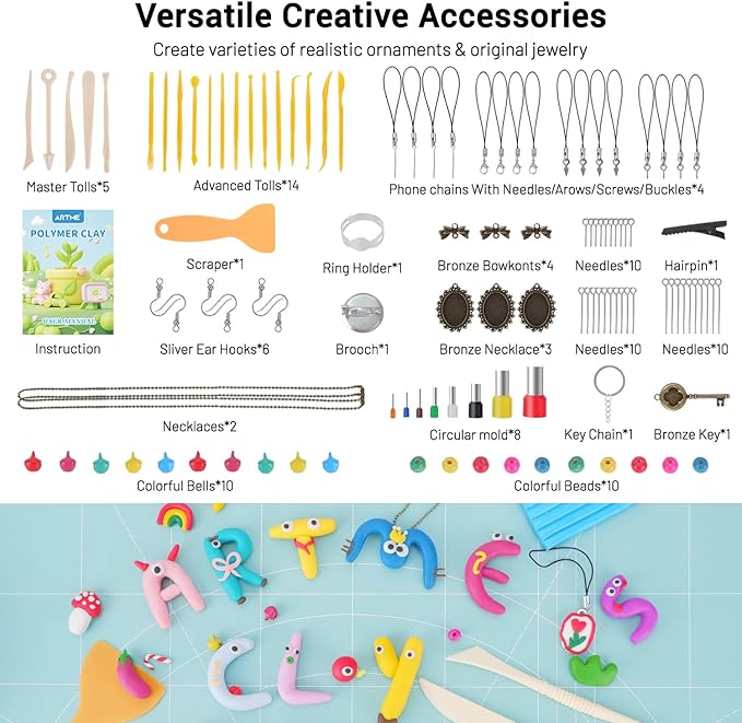 Artme Polymer Clay, 116 Colors Oven Bake Modeling Clay Starter Kits for Kids, Creative Polymer Clay Kit with Sculpting Tools and Jewelry Accessories, Non-Toxic, Ideal DIY Gifts for Adults and Teens