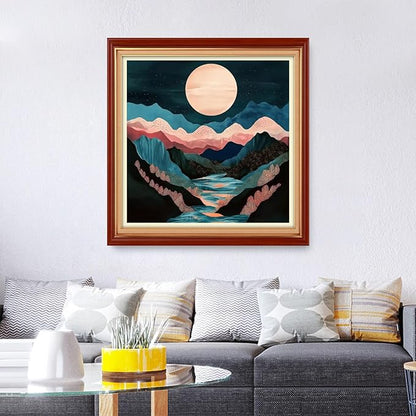 Foxhool Stamped Cross Stitch Kits,11CT Printed Cross Stitch Pattern Full Embroidery Kits for Beginner Needlepoint Kits& Mountains, Rivers, Moon 18x18 inch