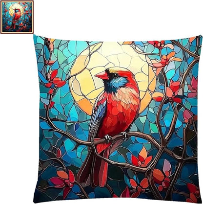 Lovxvouy Pillow Cross Stitch Kits for Adults Beginners-Preprinted Needlepoint Kit Stamped Crossstitching Kits 11CT Cross-Stitch Kit Stitches Kit Embroidery Kits-Little bird sunrise 18x18 inchs