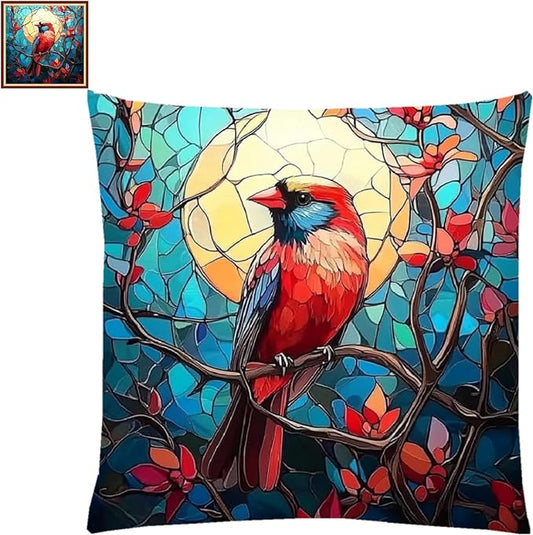 Lovxvouy Pillow Cross Stitch Kits for Adults Beginners-Preprinted Needlepoint Kit Stamped Crossstitching Kits 11CT Cross-Stitch Kit Stitches Kit Embroidery Kits-Little bird sunrise 18x18 inchs