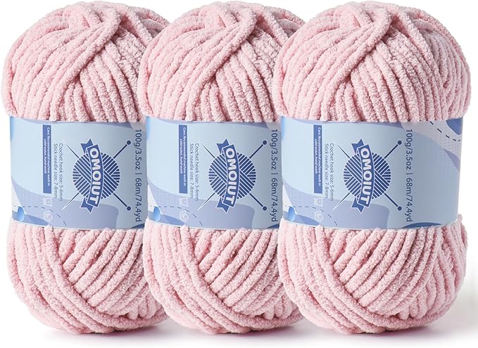 Chunky Chenille Yarn for Crocheting，Baby Yarn for Crocheting Soft Blankets，Bulky Yarns for Crochet Amigurumi，3×100g (3×74.3yds) Fluffy Velvet Yarns for Hand Knitting (3 Pink)