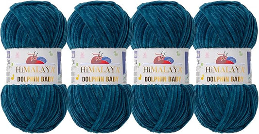 4 Skein/Pack Himalaya Dolphin Baby Chenille Yarn, Each Ball 100 gr (3.5 oz), 120 m (132 Yards), 100% Polyester, Super Bulky Baby Blanket Velvet Amigurumi Yarn, 80348 - Emerald