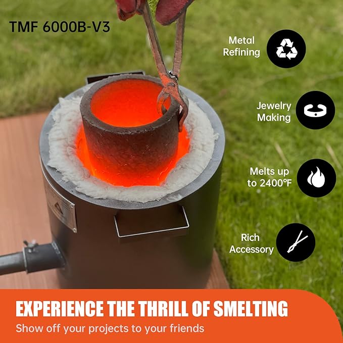 TOAUTO 6KG Propane Melting Furnace Kit TMF6000B-V3 Propane Foundry Home Kiln Casting Tool for Smelting Casting Gold Silver Copper Scrap Metal Recycle Aluminum
