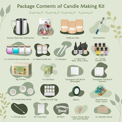 ZEROMX Candle Making Kit for Adults & Beginners - Full DIY Set with 1200g Soy Wax, Jars, Dyes, Floral Molds, Gift Packaging - Christmas Gift Idea for Holiday Gifting, Perfect Handmade Home Decor