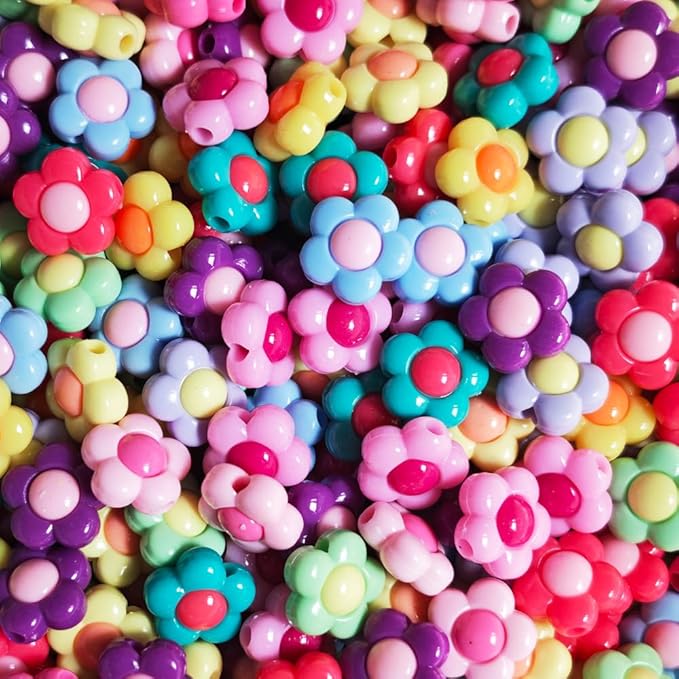 INSPIRELLE 100pcs Large Size Acrylic Flower Beads Cute 16mm Multicolor Beads for Jewelry Making and Crafting