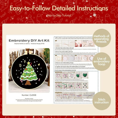 Christmas Embroidery Kits: 1 Pack Cross Stitch Kit for Beginners Adults, DIY Ornaments Craft Kit with All Tools & Instructions, Stamped Hand Embroidery Starter Kit for Holiday Crafts & Xmas Home Decor