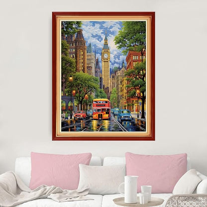 Dimxvean Stamped Cross Stitch Kits,Cross Stitch Kits for Adults Beginners,Embroidery Kits Full Range of Cross Stitch Stamped Kits Needlepoint Kits Cross Stitch Patterns-New York Street View 16x20 inch