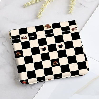 2Pcs PU Leather Small Squeeze Coin Purse Pouch Mini coin Bag Unique And Cute Wallet Cosmetic Bags Change Bag For Women Girls Men （Black and pink checkered1