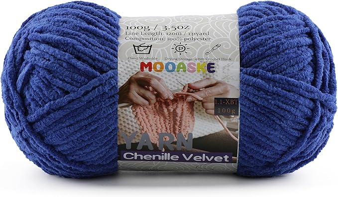 Chunky Yarn for Crocheting and Knitting - Easy to Use Plush Chenille Super Bulky Yarn 100g/131yds - Ultra Soft Velvet Baby Blanket Yarn for Beginners & Amigurumi Projects, Dark Blue