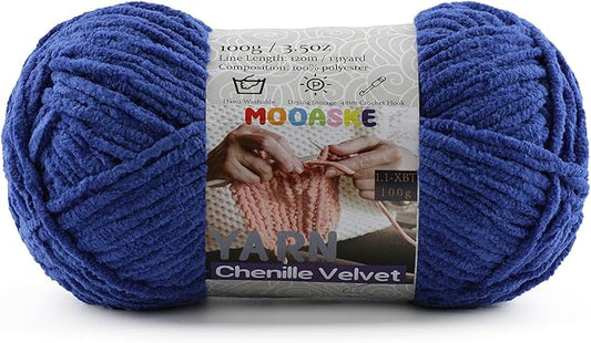Chunky Yarn for Crocheting and Knitting - Easy to Use Plush Chenille Super Bulky Yarn 100g/131yds - Ultra Soft Velvet Baby Blanket Yarn for Beginners & Amigurumi Projects, Dark Blue