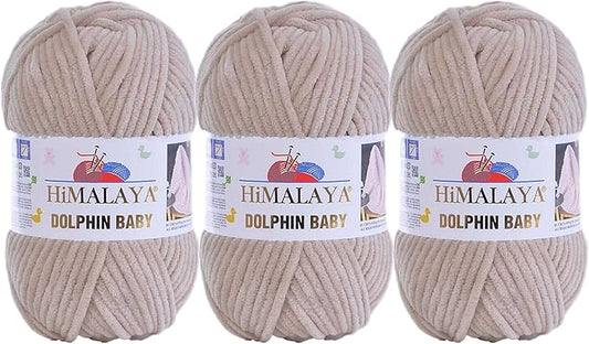 3 Skein/Pack Himalaya Dolphin Baby Chenille Yarn, Each Ball 100 gr (3.5 oz), 120 m (132 Yards), 100% Polyester, Super Bulky Baby Blanket Velvet Amigurumi Yarn, 80373 - Light Beige