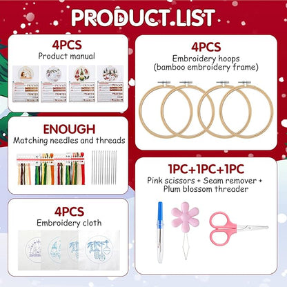 Christmas Embroidery Kit, DIY Hand Embroidery Kit, Beginner Embroidery Kit for Adults, Embroidery Christmas Ornament Kits (C)