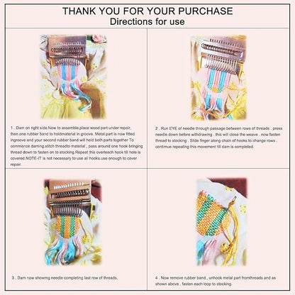 Knit Patch Kit — Mini Knit Patch Loom & Darning Sewing Kit for Clothes Repair, Easy Weaving & Mending Tool Set with 14 Hooks — Perfect for DIY, Beginners & Portable Craft Supplies (14 Hooks)