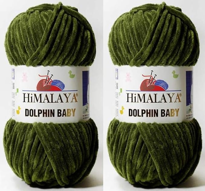 2 Skein/Pack Himalaya Dolphin Baby Chenille Yarn, Each Ball 100 gr (3.5 oz), 120 m (132 Yards), 100% Polyester, Super Bulky Baby Blanket Velvet Amigurumi Yarn, 80361 - Olive Drab