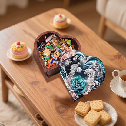 DIY Diamond Painting Kit Storage Box, Rose Wolf Dog Diamond Decorative Craft Heart Shaped Kit, Desktop Item Storage, Multifunctional Creative Craft Gift