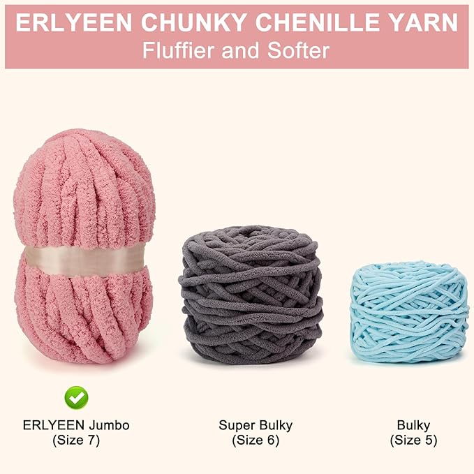 ERLYEEN Chenille Chunky Yarn Super Bulky Soft Thick Fluffy Jumbo Giant Washable Polyester Big Yarn DIY for Arm Knit Blanket Cushion Bed Sofa Home Decor,Leather Pink,0.55LB