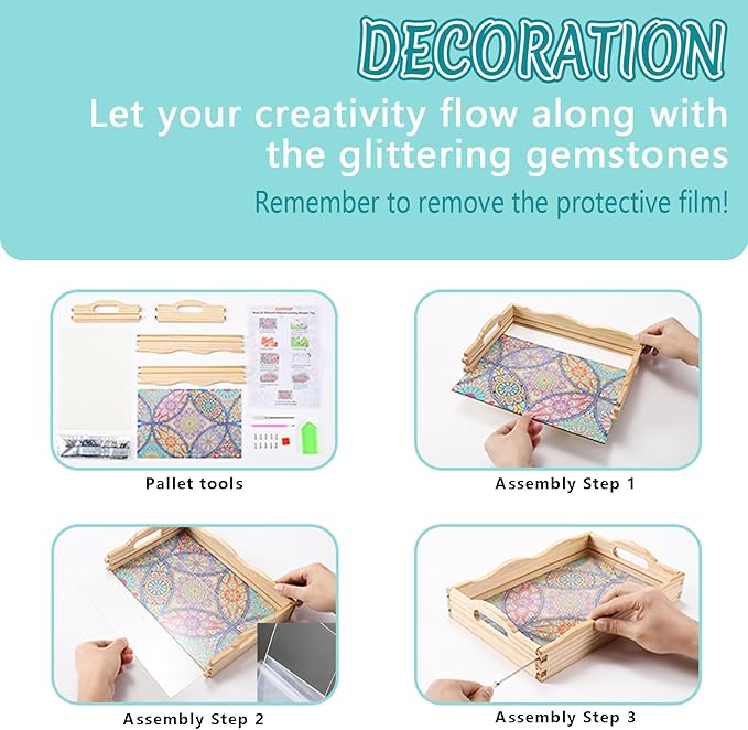 DOTSOPS DIY Diamond Painting Serving Tray with Handle for Adults 5D Diamond Art Kits for Beginners Full Drill Diamond Dots Gem Arts and Crafts Special Shape Living Room 12 x 16 Inches Mandala