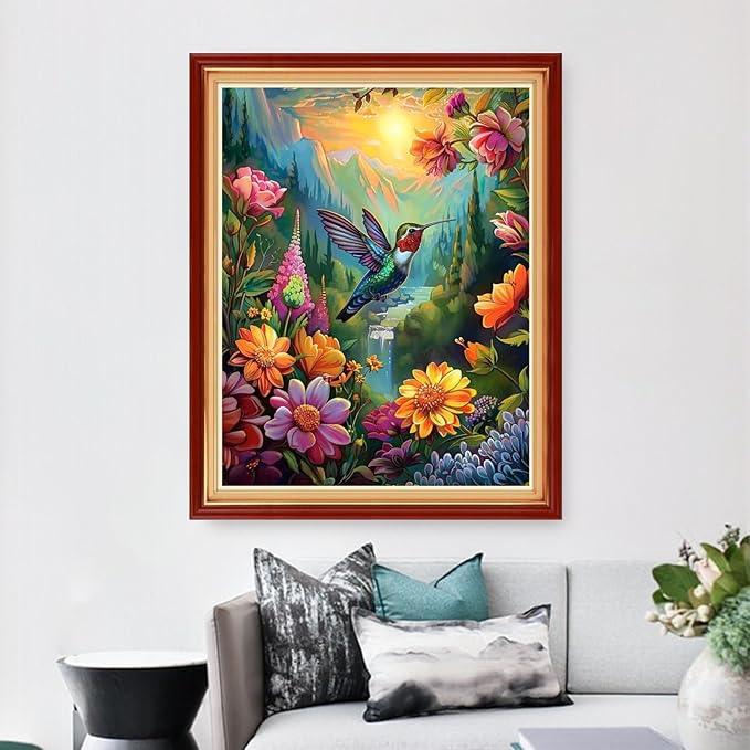 Dimensean Stamped Cross Stitch Kits Full Range of Embroidery Patterns Starter Kits for Beginners Adult DIY Cross Stitches Needlepoint Kits 11CT-Sunrise Hummingbird 16x20 inch