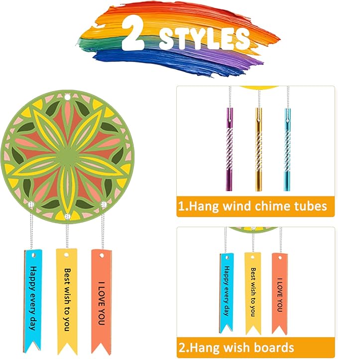 Wooden Mandala Wind Chime Ornaments Painting Craft,24PCS Unfinished Wood Hanging Decoration,8 Style Cutouts for Adults Olders to Paint DIY Thanksgiving Home Decors Hanging