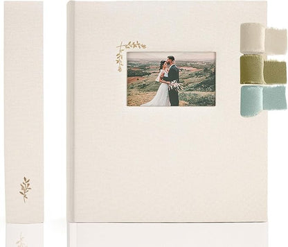 Premium Scrapbook Album with Window and Writing Space – 100 Pages holds 500 Photos of Different Sizes – Wedding, Baby, Travel & Family Memories – 13" x 11.6" - Oat