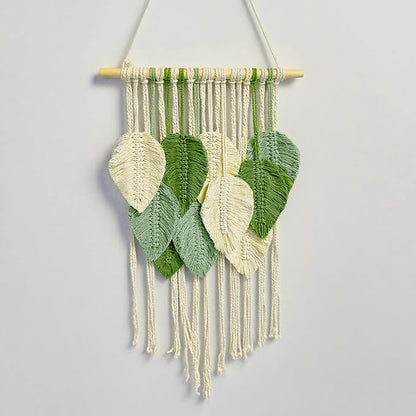 Macrame Wall Hanging Boho Wall Tapestry Handmade Woven Leaf Wall Decor Crochet Wall Art for Home Office Apartment (Green, 15.8" W X 31.5" L)