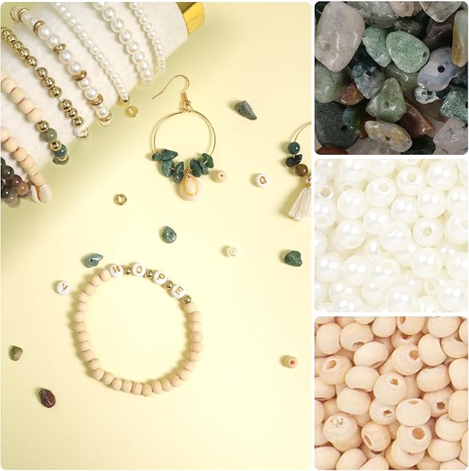 TOIPINIO Bracelet Making Kit Jewelry Making Supplies Kit Natural Stone Beads for Irregular Natural Stone with for DIY Craft -1736 PCS Friendship Bracelet/Necklace/Earrings for Adults (Indian Jasper)