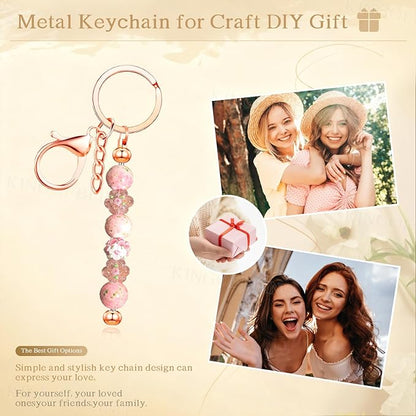 12 PCS Beadable Keychain Making Kit,Key Chain Keyrings for Jewelry Making,Car Bag Purse Charms Key Chains Bulk Metal Blank Bars,DIY Supplies Christmas Gifts for Women Men Crafts Custom Projects Rose