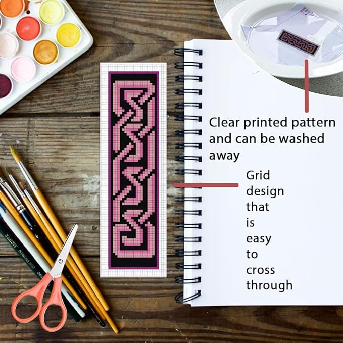 ORIGACH 6 Set Celtic Knot Cross Stitch Bookmark Kit for Beginner with Backing Felt Floss Instructions DIY Stamped Embroidery Bookmark Kit for Adults, Book Lovers