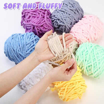 Buryeah 8 Pack Chunky Chenille Yarn for Crocheting Soft Thick Fluffy Yarn for Hand Knitting Bulky Velvet Blanket Plush for Weaving DIY Crafts Each 3.5 oz 55 Yards (Vivid Colors)