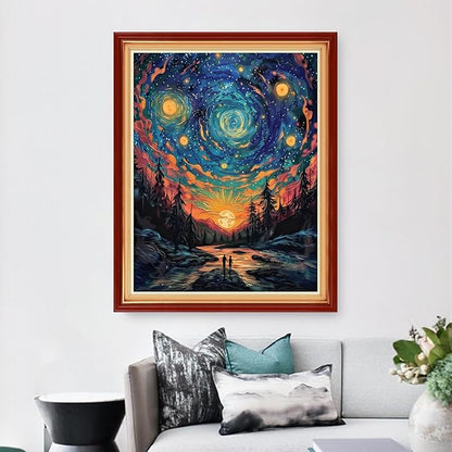 Dimensean Stamped Cross Stitch Kits Full Range of Embroidery Patterns Starter Kits for Beginners Adult DIY Cross Stitches Needlepoint Kits 11CT-Couples Under Van Gogh's Starry Sky 16x20 inch