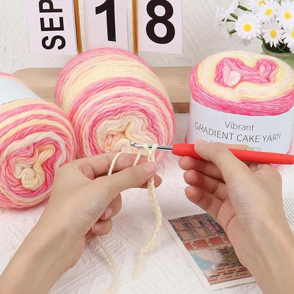 Aeelike Ombré Yarn for Crocheting, 3 Skeins Gradient Cake Yarn 100g (3.52 oz) 245m (267 Yards) # 3 Light Weight - Soft Yarns with Vibrant Colors for Making Blanket Scarves, Pink Yellow Gradient