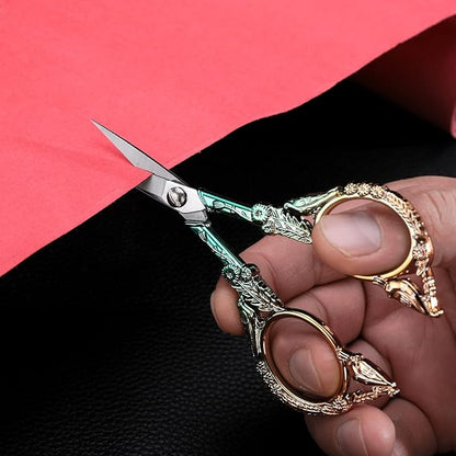 YOUGUOM Embroidery Scissors, Sharp Pointed Sewing Scissors for Craft Cross Stitch Needlework Artwork Knitting Threading Small DIY Tools, 4.6in Gold Green Cute Bird