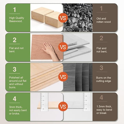 ROBOTIME 4-Pack 6mm Maple Plywood for Laser Cutting -12 x 12 x 1/4 Inch - Laser Engraving Blanks