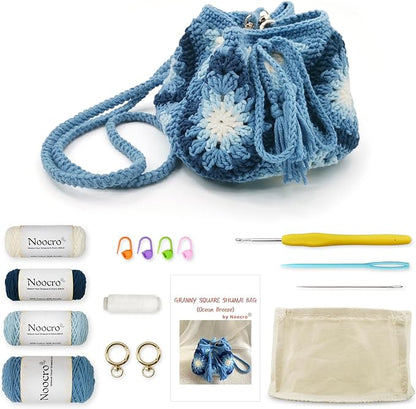 Noocro Crochet Kit Granny Square Shumai Bag, Purse, Complete DIY Kit, Detailed Instructions, Video Tutorials, for Beginners or Intermediate and Advanced Crocheters (Ocean Breeze)