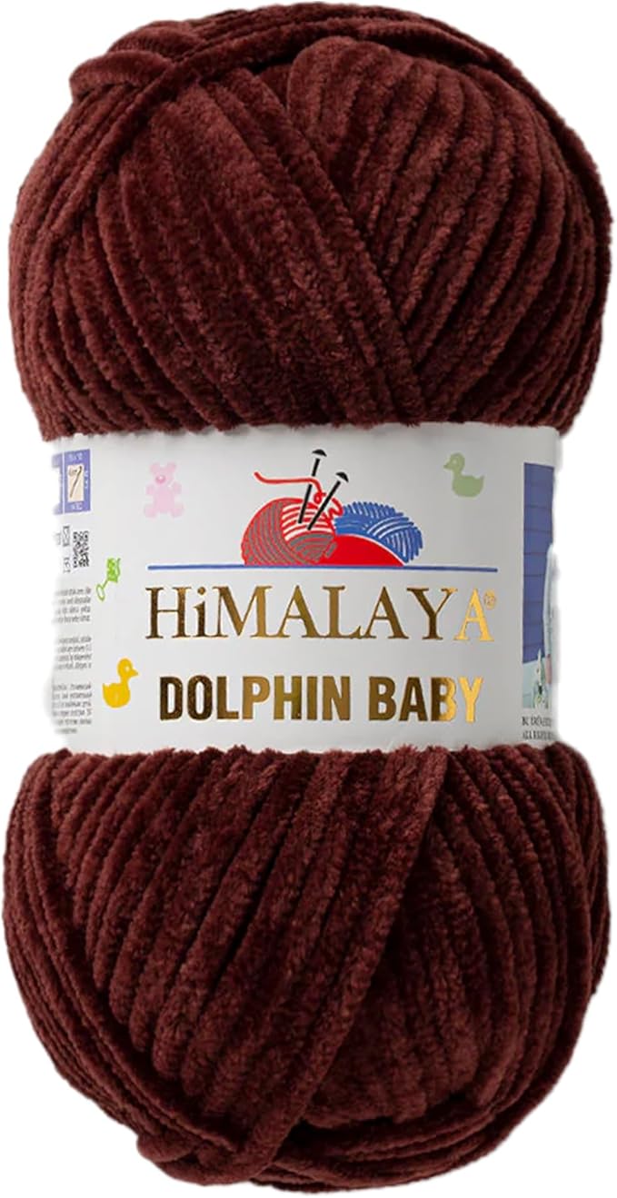 1 Skein/Pack Himalaya Dolphin Baby Chenille Yarn, Each Ball 100 gr (3.5 oz), 120 m (132 Yards), 100% Polyester, Super Bulky Baby Blanket Velvet Amigurumi Yarn, 80336 - Dark Brown