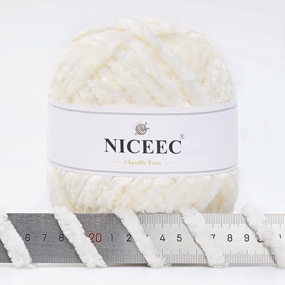 NICEEC 300g Soft Chenille Yarn Blanket Velvet Yarn for Knitting, Crochet, Weaving DIY Craft Total Length 150m (164yds)_Cream White