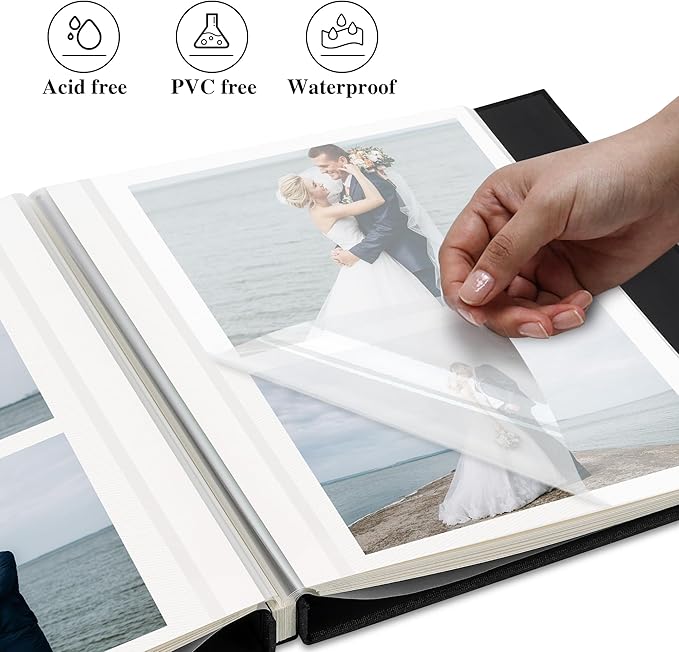 Remowith Self Adhesive Photo Album, Black Scrapbook Album with DIY 40 Blank Pages, Wedding Photo Album with A Metallic Pen for 4x6 5x7 2x3 Pictures, 10.6"x11"