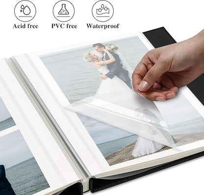 Remowith Self Adhesive Photo Album, Black Scrapbook Album with DIY 40 Blank Pages, Wedding Photo Album with A Metallic Pen for 4x6 5x7 2x3 Pictures, 10.6"x11"