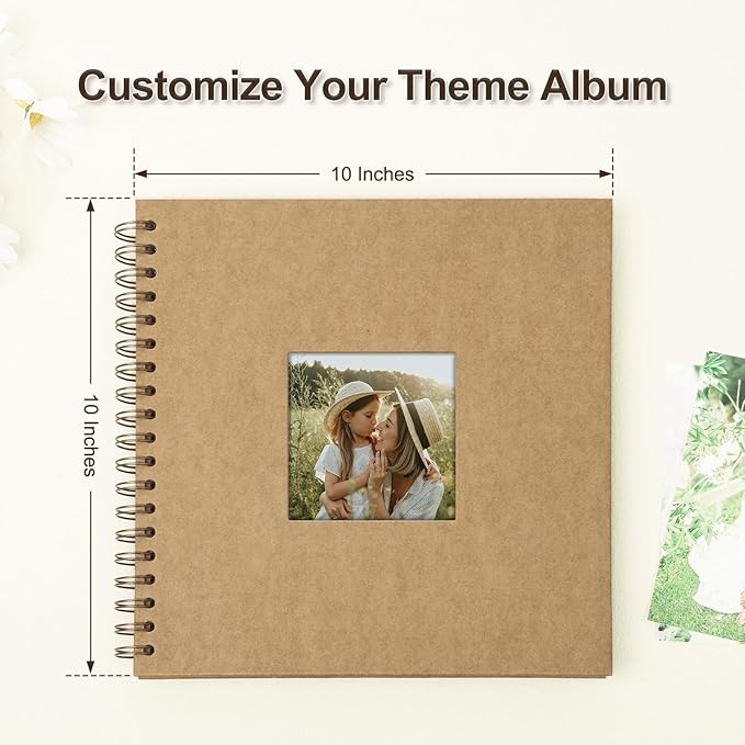 Scrapbook Album 10x10 Inches Photo Album Hardcover Kraft with Window Scrap Book Blank Memory Book for Baby Wedding Guest Book Couples Graduation Travel DIY Anniversary, 40 Pages Brown