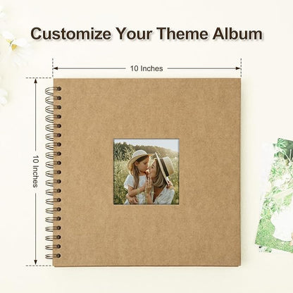 Scrapbook Album 10x10 Inches Photo Album Hardcover Kraft with Window Scrap Book Blank Memory Book for Baby Wedding Guest Book Couples Graduation Travel DIY Anniversary, 100 Pages Brown