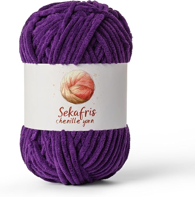Violet Chunky Chenille Yarn for Crocheting, Bulky Velvet Yarns for Crochet, Baby Yarn for Crocheting Soft Blanket, 131yds /3.53 oz Fluffy Amigurumi Crochet Yarn