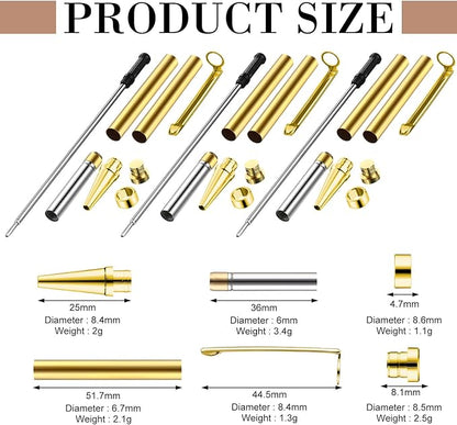 Colarr 20 Pcs 7mm Slimline Pen Kit with Refill Wood Turning Twist Pen Kit Lathe Turning Supplies for DIY Copper Making Friend Teacher Students Gifts(Gold)