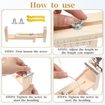 Xthrotsenk 23 PCS Bracelet Maker Making Kit, 1 Pcs Adjustable Wood Bracelet Jig with Scale, 20 Roll Thick 1.5mm DIY Nylon String and 2 Clamps, Wooden Bracelets Jig Kit for Braiding Bracelets