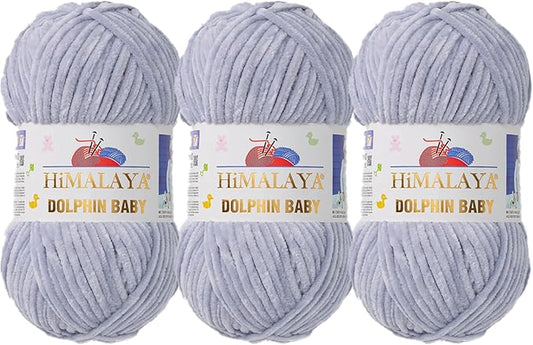 3 Skein/Pack Himalaya Dolphin Baby Chenille Yarn, Each Ball 100 gr (3.5 oz), 120 m (132 Yards), 100% Polyester, Super Bulky Baby Blanket Velvet Amigurumi Yarn, 80351 - Light Gray