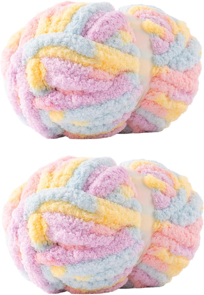 Macaroon Jumbo Chunky Chenille Yarn for Crocheting, Thick Plush Yarn for Hand Knitting Blankets, Super Soft Bulky Yarn for DIY Projects, 2 Jumbo Pack