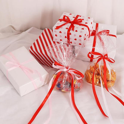 TONIFUL 5 Rolls Valentine Satin Ribbon Set - 3/8" x 25 Yards for Gift Wrapping, Crafts, Bouquet, Crafts, Bows Making, Wedding, Anniversary, Christmas Party Decoration (Red, Pink & White)