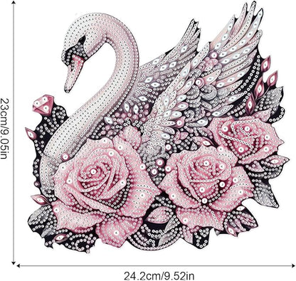 Diamond Art Painting Pendant Ornament Kits 5D Diamond Art Painting Art Hanging Kit Rose Swan DIY Diamond Crystal Window Door Pendant Kit for Adults Gift Wall Home Christmas Decoration (24.2x23 cm)